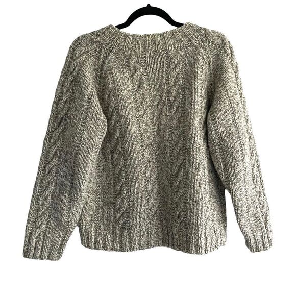 HANDKNIT Wool Chunky Knit Cable Knit Fisherman’s Sweater Tan M - Picture 4 of 8
